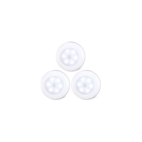 Lot de 3 lampes à détecteur de mouvement pour l’intérieur, à coller, fonctionnement à piles, lumière LED sans fil pour armoire, escaliers, placard, cuisine, blanc froid