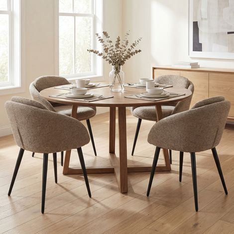 Wahson Chaise de Salle à Manger en Chenille Lot de 4, Chaise de Cuisine Moderne avec Dossier Rond et Pieds en Métal Noir, pour Salon/Chambre, Marron