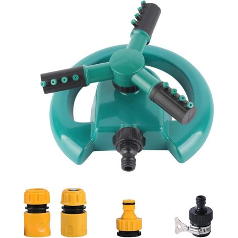 Arroseur automatique rotatif à grande base ronde pour pelouse et jardin (kit 4 points), arroseur de jardin robuste avec jet réglable, idéal pour les systèmes d'irrigation et l'arrosage extérieur. (1/5)