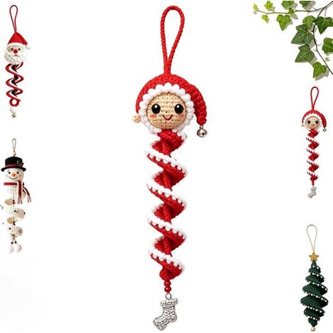Kit de crochet de Noël - Suspension spirale de Noël à faire soi-même avec laine, crochet et instructions en anglais - Convient aux crocheteurs expérimentés, sapin de Noël et cadeau - Rouge et blanc (1/5)