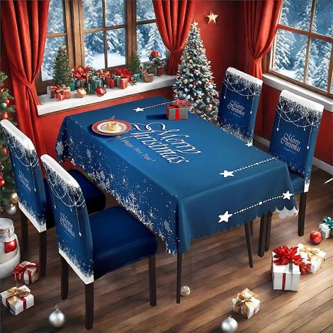 Ensemble de 20255 Nappe de Noël neuve, housse de chaise, en soie de lait, imperméable et extensible, TC-15 (nappe imperméable 140 x 210 cm + 4 housses de chaise).