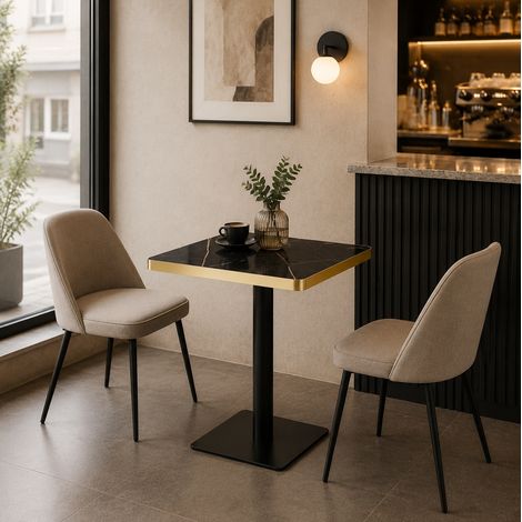 Mesa de comedor cuadrada 60 x 60 cm efecto mármol, estructura de metal negro OKMYHOME (1/5)