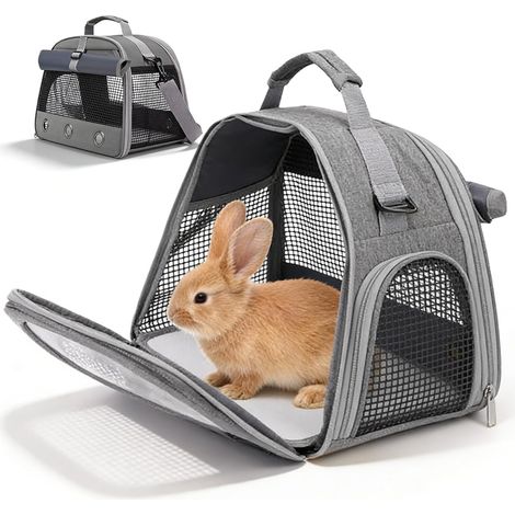 Sac de Transport pour Petits Animaux 35×23×25 cm Souple et Pliable avec Ouverture Latérale pour Chaton Chiot Hamster Cochon d’Inde Lapin Oiseau Hérisson, Gris (1/5)