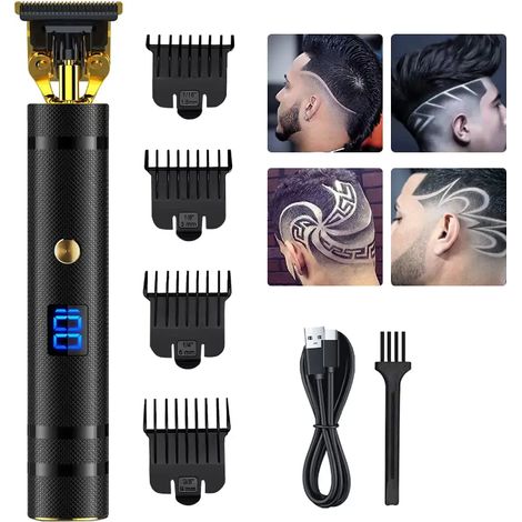 Tondeuse Cheveux Hommes, Tondeuse Barbe Electriques Professionnelle, Sans Fil Tondeuse à Cheveux de Précision 0mm Rasoir Barbe Tondeuse Kit avec Affichage LED pour Usage Domestique et Salon(Noir)
