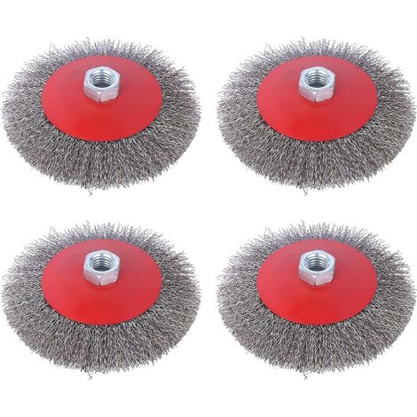 Lot de 4 brosses métalliques pour meuleuse d'angle - Brosse en acier M14 - Visseuse sans fil - 125 mm - Brosse métallique flexible - Perceuse pour métal et pierre - Pour nettoyage, détartrage (1/5)