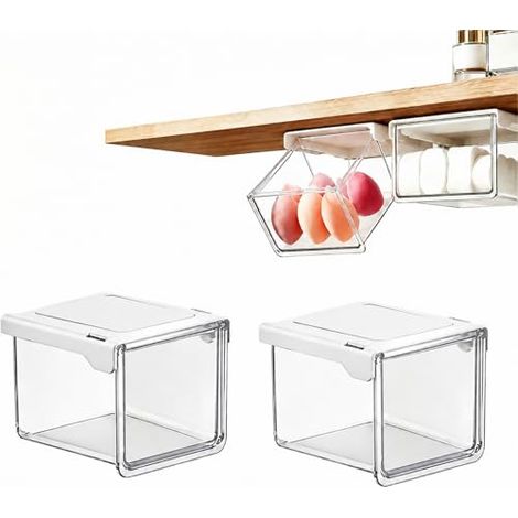 Rangement Maquillage Organisateur, 2 Pièces Makeup Organizer Coulissant, Boite Rangement Salle de Bain Transparent, Boite Coton Tige Autocollant pour Bureau, Chambre Bathroom et Cuisine (1/5)