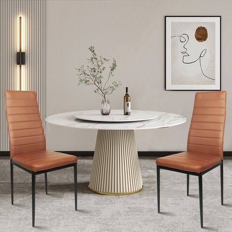 8er Set Esszimmerstühle mit Rückenlehne,Polsterstuhl aus Metall,braun