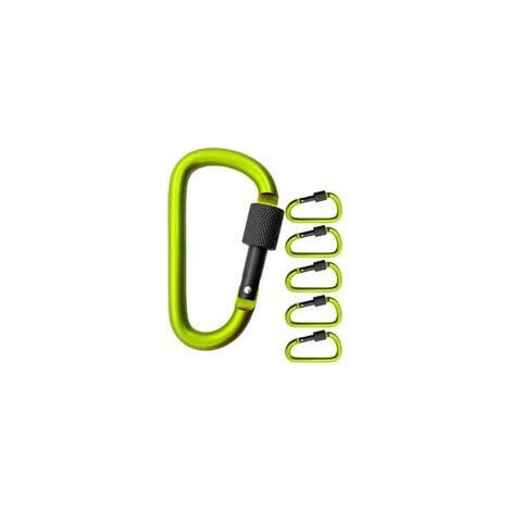 5er-Pack große Schraubkarabiner zur Befestigung von Ausrüstung, Aluminium, 8 cm, hellgrün, schwarz, 5er-Packung. (1/3)