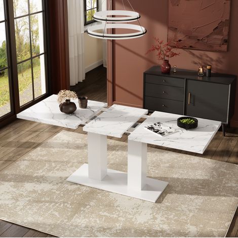 Tavolo da pranzo allungabile per 4-8 persone, 140-180x70 cm, piano spesso, per sala da pranzo, bianco (1/5)