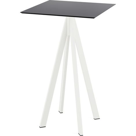 Infinity mange-debout avec piètement blanc + plateau HPL noir 70x70 cm - Feros (1/4)