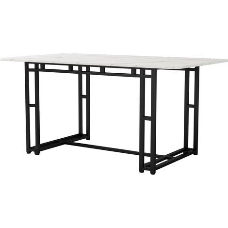 Moderner Esstisch 140 x 80 cm mit MDF-Tischplatte und schwarzen Metallbeinen (1/5)
