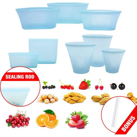 8 Sacs Alimentaires Réutilisables en Silicone avec Fermeture Éclair pour Conservation Fraîche (1/5)