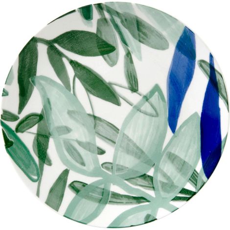 Assiette à Dessert Modèle Kalamata Ø 19 cm - Assiette en Porcelaine avec des décorations Florales Bleu, Blanc, Vert