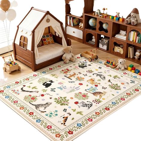 Tappeto per gatti, con motivo floreale, antiscivolo per interni, beige, 160 × 230 cm (1/2)