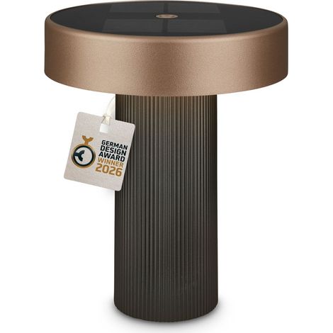 Briloner LED Tischlampe Kabellos Ø16x20cm 1W 150lm 3000K Warmweiß Solar Anthrazit Bronze metallic - Tischleuchte Wohnzimmer Flur Balkon