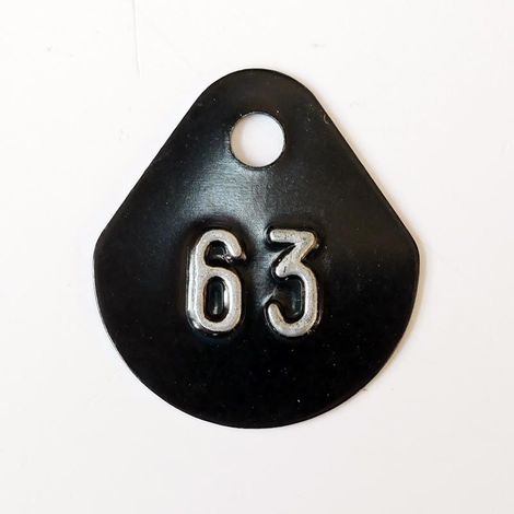 Chiffre goutte d'eau fond noir (à l'unité) estampé "63" en relief blanc hauteur d'écriture 11mm DERANCOURT