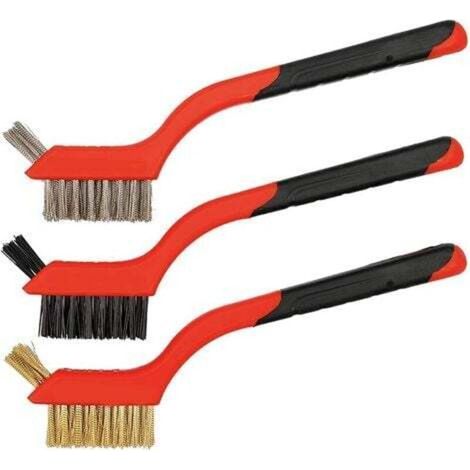 Ensemble de 3 brosses métalliques, petites brosses métalliques pour nettoyer en profondeur la rouille, la saleté, les taches de peinture et les zones difficiles d'accès. (1/4)