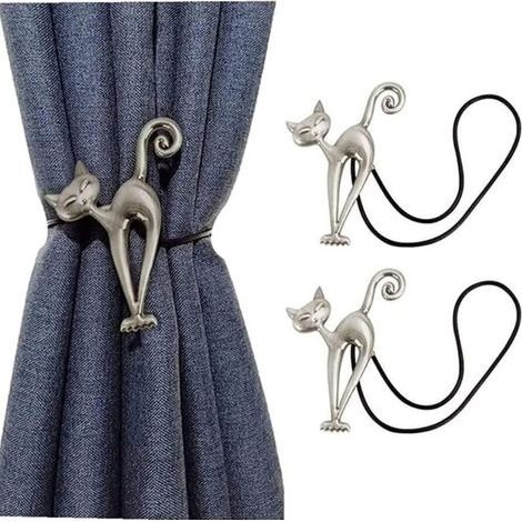 2Pcs Magnetic Curtain Tiebacks, Magnetic Curtain Clips, Beautiful Cat Pattern Curtain Clips, Curtain Accessories for Home, Living Room, Bedroom, Office (1/5)
