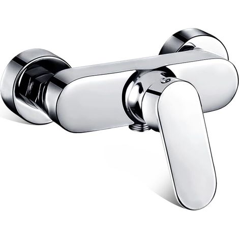 Shower Mixer, Single Lever Shower Faucet, Alloy Bathroom Mixer, Silver Wall-Mounted Faucet with G1/2 Spout, Wall-Mounted Mixer with Ceramic Valve Core (1/5)