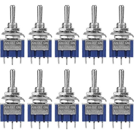 Lot de 10 mini interrupteurs à bascule ON OFF ON SPDT 3 positions 3 broches 6 mm 6 A 125 V CA (1/4)