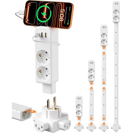 Rallonge de Prise Murale avec Tige, multiprise directionnelle 4 Voies avec USB-C, 2 USB-A (1/5)