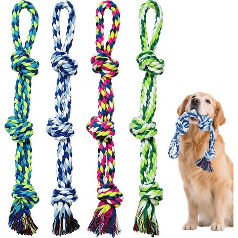 Corde Pour Chien: 4 Pièces Corde De Jouet Chien, 55cm Indestructible Jouets En Cordes Pour Chiens Avec 3 Nœud En Coton Pour Chiens De Grande Et Moyenne Taille Jeu Interactif Et Nettoyage Des Dents (1/5)