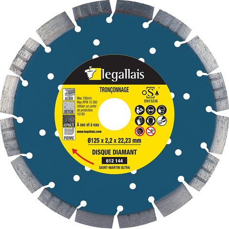 Disque à tronçonner diamant Saint-Martin Ultra polyvalent Ø 125 épaisseur 2.2 mm alésage 22.2 mm - SIDAMO