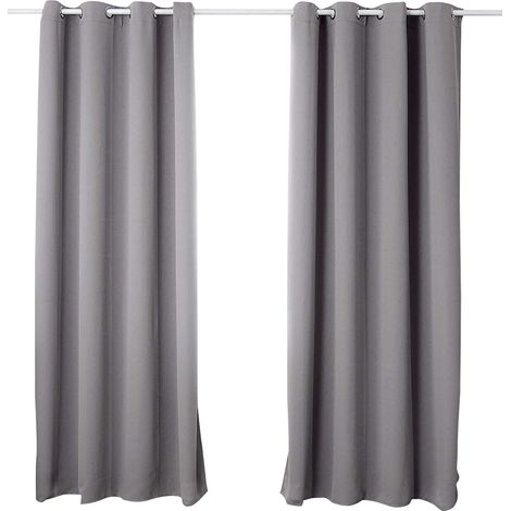 WOLTU Lot de 2 Rideaux occultant à Oeillets, Rideau Isolant intérieur 135x245cm, Gris Foncé VH5877dg-2 (1/5)