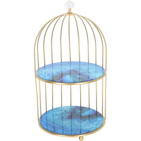 Zweistöckiges Regal im Vogelkäfig-Design für Badezimmeraufbewahrung, Waschtisch, Goldrahmen, Achatstein-Design (1/5)