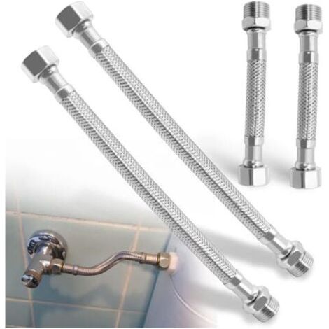Tuyau flexible 3/8 pouce – 4 pièces, tuyau tressé en acier inoxydable 304, flexible de raccordement pour robinet, salle de bain, toilettes, rallonges de 20 cm et 10 cm (1/4)
