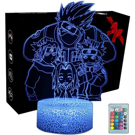 3D Lampe Illusion Optique Anime Naruto Hatake Kakashi Classe 7 LED Veilleuse,16 Couleurs Télécommande Lampe De Chevet Enfant Lumière De Nuit,Cadeaux Noël d'anniversaire pour Garçon Fille