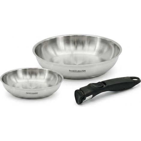 Lot de 2 poêles en inox 20 cm et 24 cm avec manche amovible Fackelmann InoGrip (1/5)