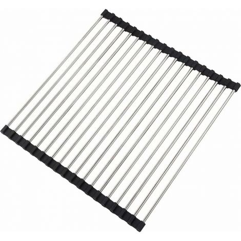 Égouttoir d évier de cuisine pliable en acier inoxydable pour la comptoir tapis 43 x 35 cm (1/5)