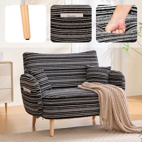 Divano relax 2 posti 121 x 81,5 x 87 cm - Design moderno con tasca portaoggetti e cuscini inclusi - Ideale per piccoli spazi - Nero