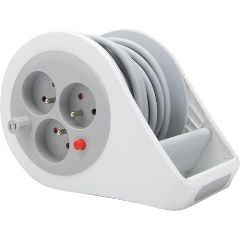 Zenitech – Enrouleur électrique 3 prises 2P+T 16A – Câble H05VVF 7m – Design compact avec coupe-circuit thermique (1/6)