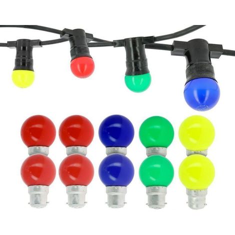 Guirlande guinguette professionnelle 10 mètres – 10 culots LED B22 multicolores – Interconnectable jusqu'à 80 mètres – Grand angle 240° (1/5)