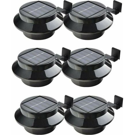 Waterproof Outdoor Solar Lights, Set of 6 Solar Powered LED Lights for Gutter, Fence, Roof, Downspout, Garden, Yard, Wall, Black