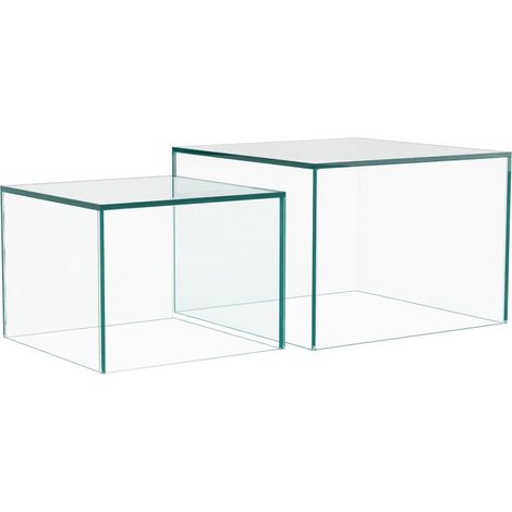 Conjunto mesa de centro Norsica 1007, Blanco, 35x50x50cm, Diámetro: 0, Vidrio templado, Angular
