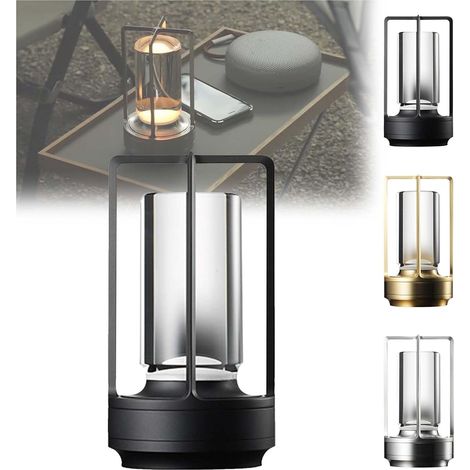 Lampada da tavolo a lanterna di cristallo, lampada di cristallo, lampada da tavolo portatile in metallo per interni/esterni, lampada LED ricaricabile senza fili 3 colori (colore: nero) (1/5)