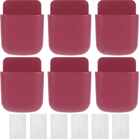 Support mural pour téléphone et télécommande - 6 compartiments, rangement organisé pour maison, chambre et école - Rouge bordeaux (1/5)