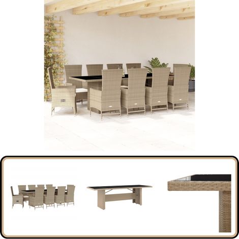 Ensemble à manger de jardin et coussins 11 pcs beige poly rotin - Salon De Jardin - Meuble De Jardin - Set Salon De Jardin - Table De Jardin - Chaises De Jardin