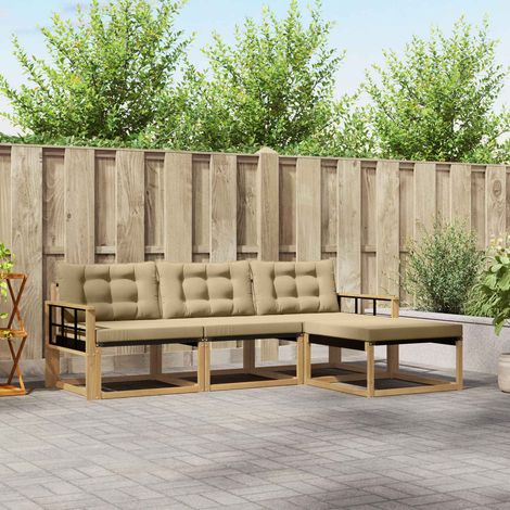 vidaXL Outdoor-Sofagarnitur 4 Stk. Weiß und Beige (1/5)