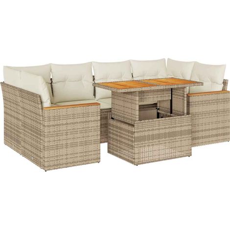 vidaXL Set Divano da Giardino 6 pz con Cuscini Beige Polyrattan Acacia (1/5)