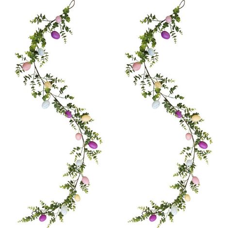 Lot de 2 pièces Guirlande Œufs de Pâques 170cm Artificielle – Guirlande Printemps Décoration Pâques pour Cheminée Porte Cuisine Fête (1/5)