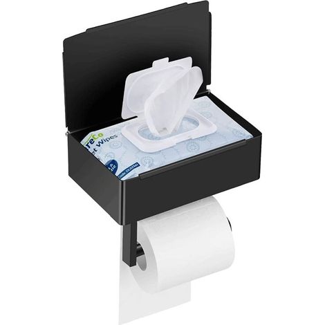 Toilettenpapierhalter mit Ablage, Einweg-Feuchttücherspender für Badezimmer, Toilettenpapierhalter mit Behälter, Edelstahl-Wandhalterung MUMU
