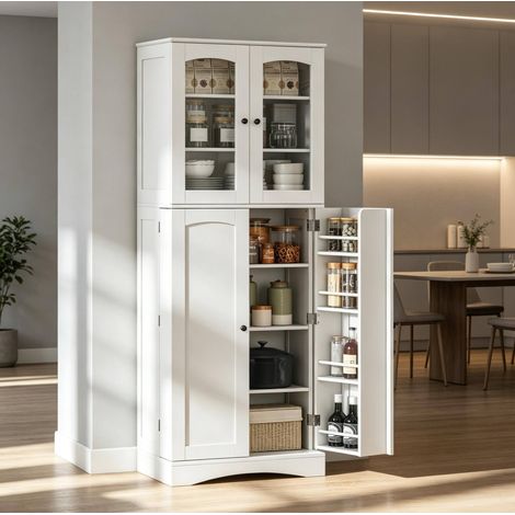 Mobile dispensa cucina bianco 60 x 40 x 162 cm con ripiani regolabili DESVIAE (1/5)