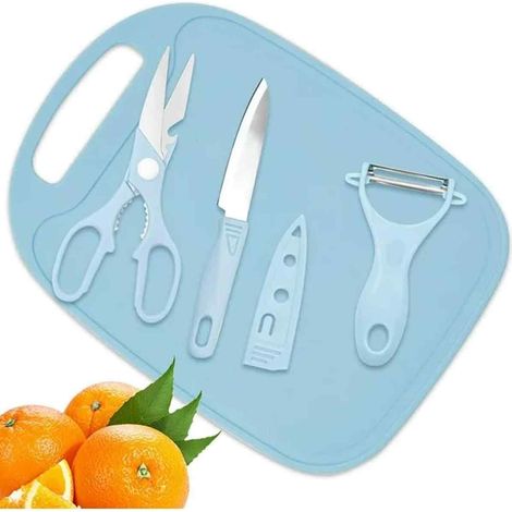 Mini planche à découper de voyage, ensemble de 4 pièces pour le camping : planche à découper en plastique, couteau, ciseaux de cuisine, planche à découper portable antidérapante en acier inoxydable po (1/5)