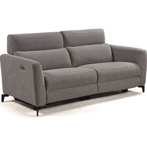 Canapé de 3 places, 2 relax électriques en tissu couleur Gris foncé - Longueur 200 x Profondeur 91 x Hauteur 90 cm (1/4)