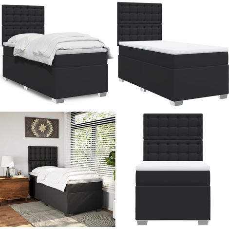 vidaXL Sommier à lattes de lit avec matelas Noir 100x200 cm Similicuir (1/5)