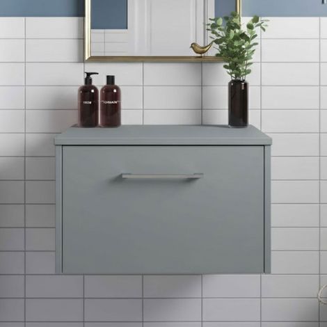 Hudson Reed Juno Wall Hung 1-Drawer Vanity Unit with Worktop 600mm Wide - Coastal Grey (1/5)